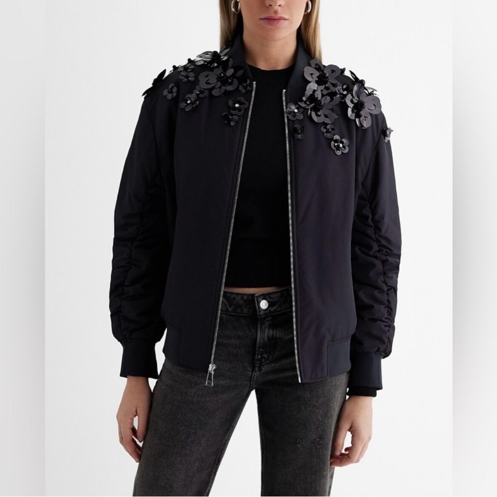 EXPRESS ~Floral Embellished Oversized Bomber Jacket (NWT)
